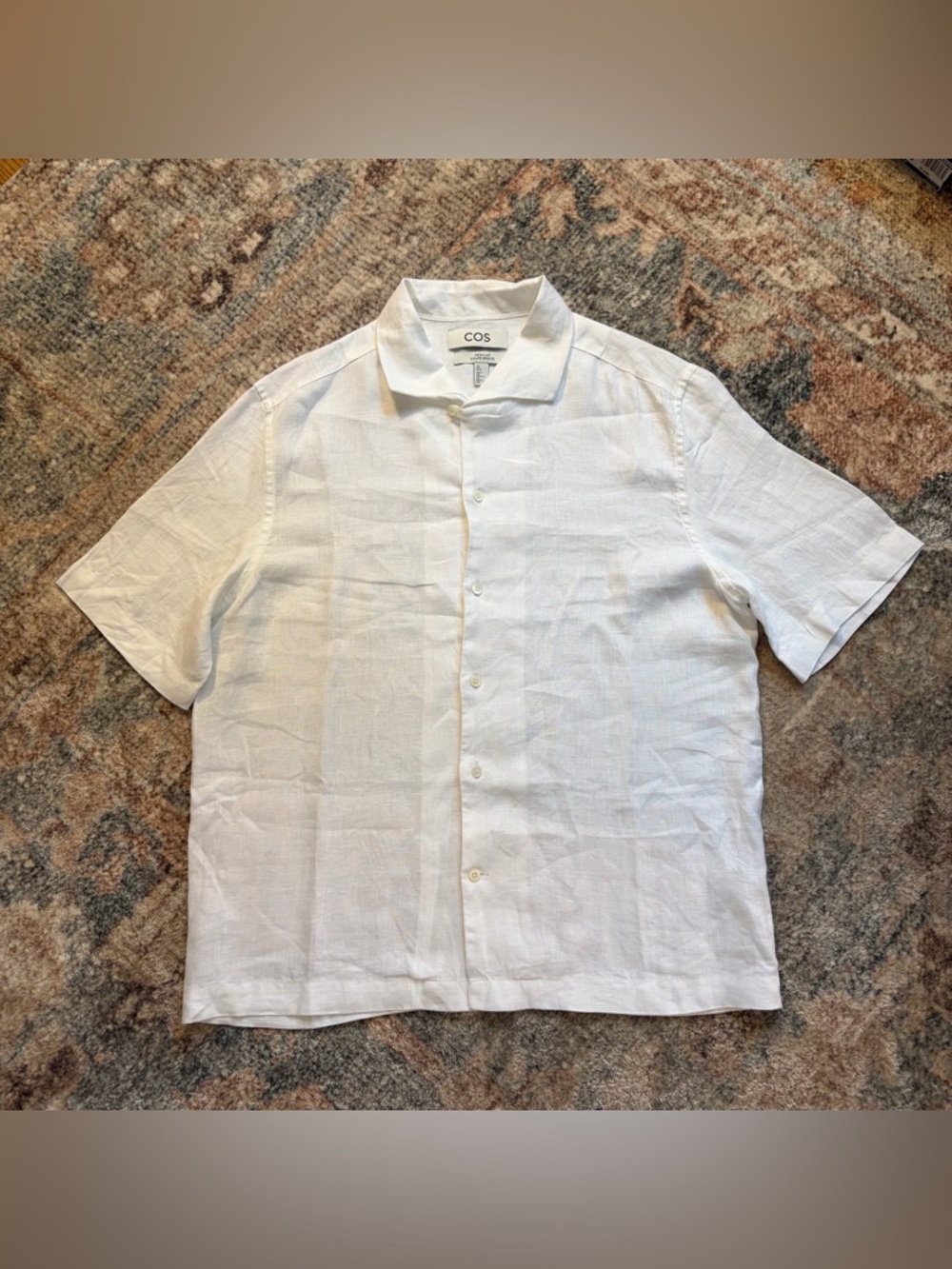 COS Linen regular coupe droite short sleeve shirt white small